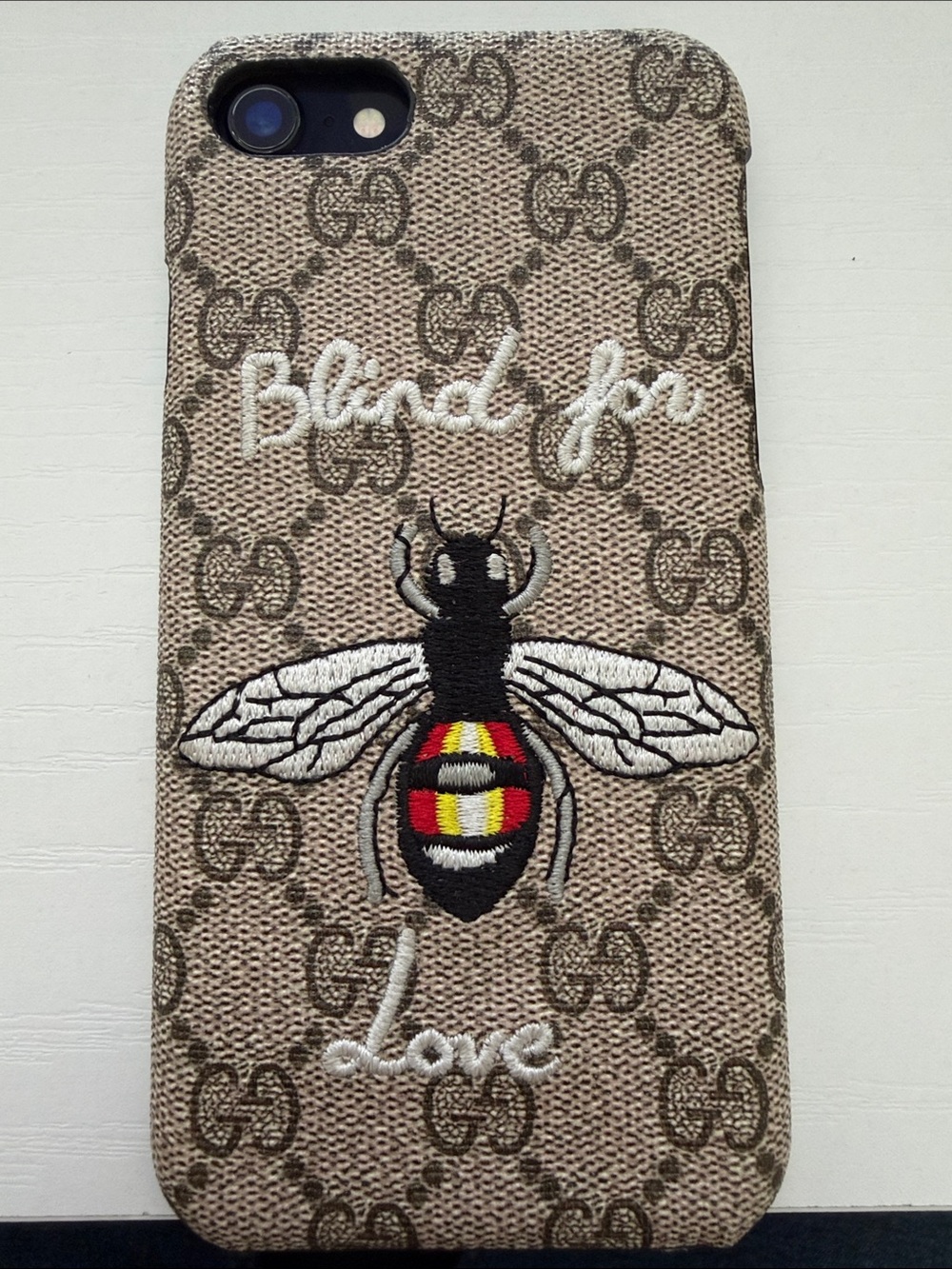 Gucci Beige Monogram 'Blind for Love' Bee iPhone Case